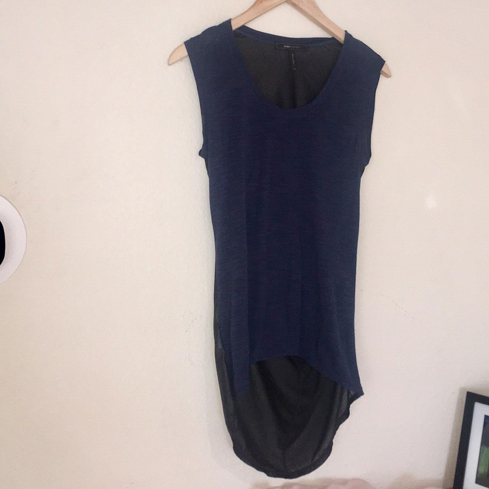 High low bcbg top navy front and black back tank